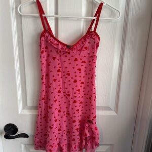 Sugar Thrills Pink Heart Mesh Slip Dress XS Sheer Ruffle Y2K Coquette